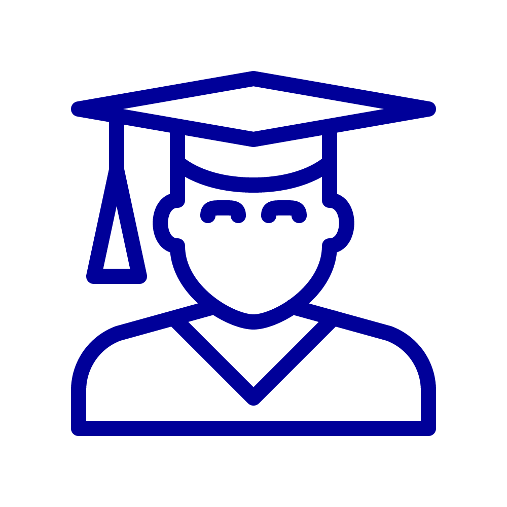 Line drawings of a graduate wearing a mortarboard