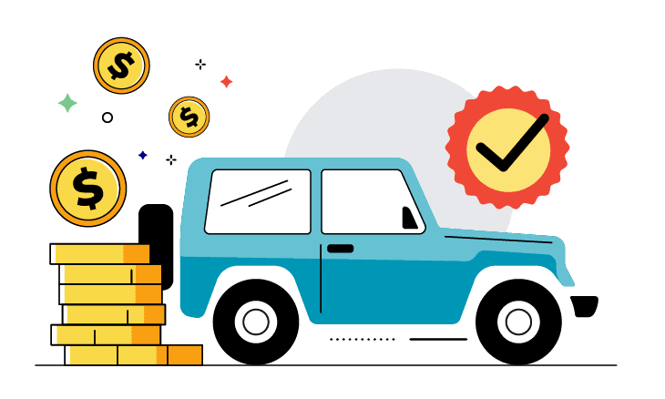 Illustration of a car and there is an illustrated stack of coin next to it