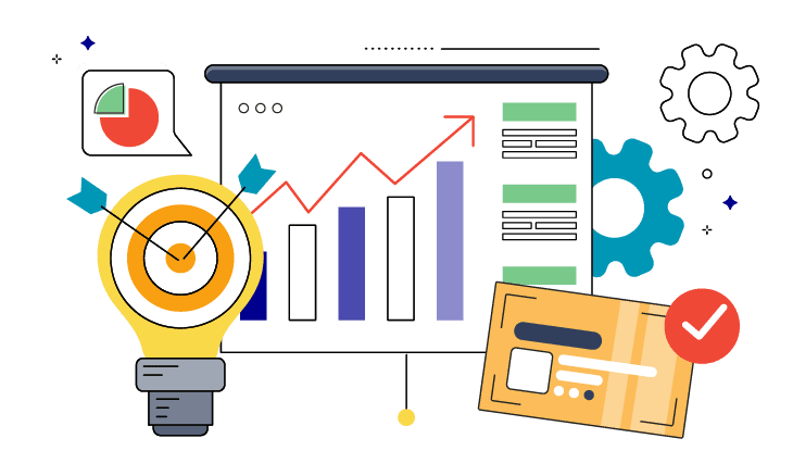Illustration of a chart with a target and a debit card in front of it